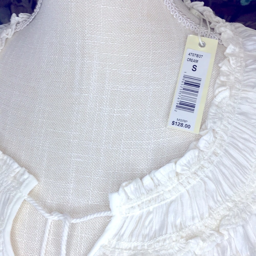 NWT✨ Max Studio London Puff Sleeve Tie Neck Gathered Elegant Cream Blouse Sm! - Picture 5 of 10
